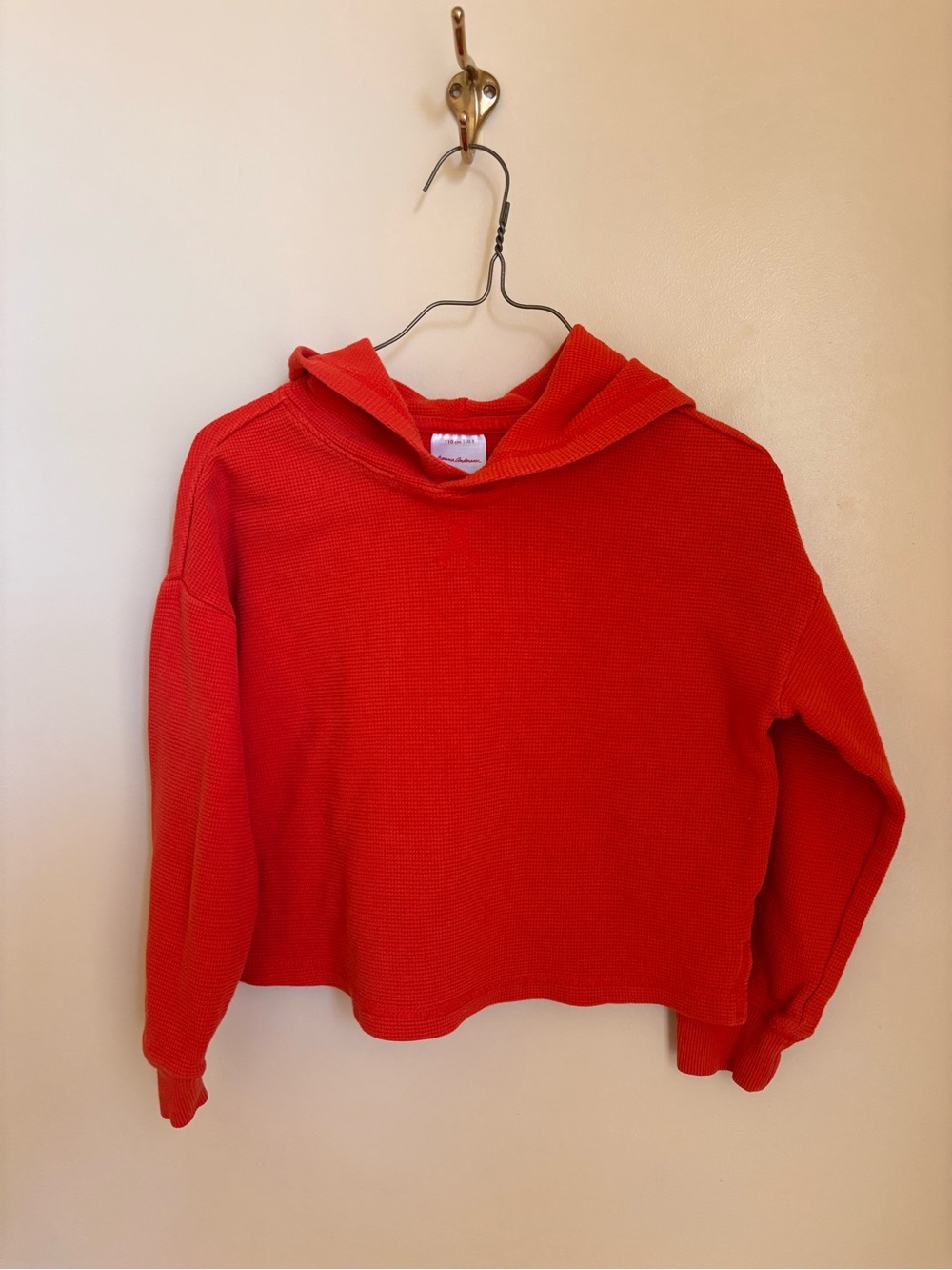 Cropped Red Orange Hooded Waffle Knit Long Sleeve Shirt Hanna Andersson Girls 5